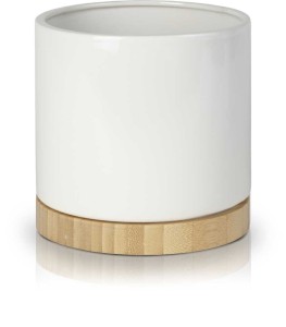 Osłonka ceramiczna biała z bambusem 16x17 cm