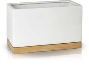 Osłonka ceramiczna biała z bambusem 26x14x14 cm
