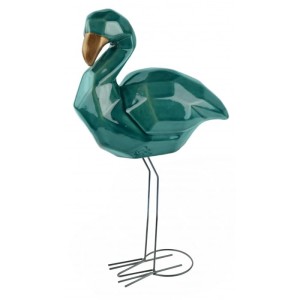 Turkusowa Figurka Flaminga  ceramiczny turkusowy 20x 55 cm 