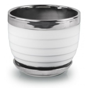 Donica Moon Biało-srebrna - Okrągła z podstawkiem 21x20 cm