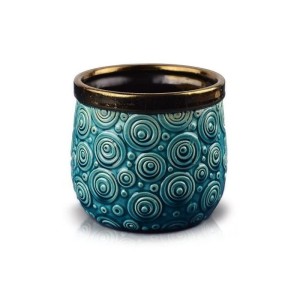 Turkusowo-złota Osłonka Vintage - Okrągła 14 x 13 cm