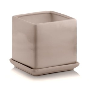 Szaro beżowa doniczka ceramiczna z podstawką  17x 17 cm  