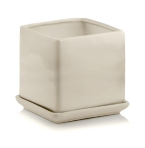 Szaro beżowa doniczka ceramiczna z podstawką  14x 14 cm 