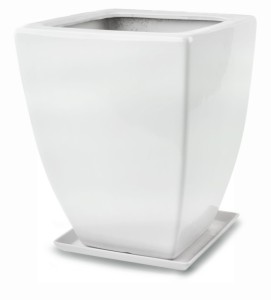 Donica ceramiczna biała  z podstawkiem 39x49 cm